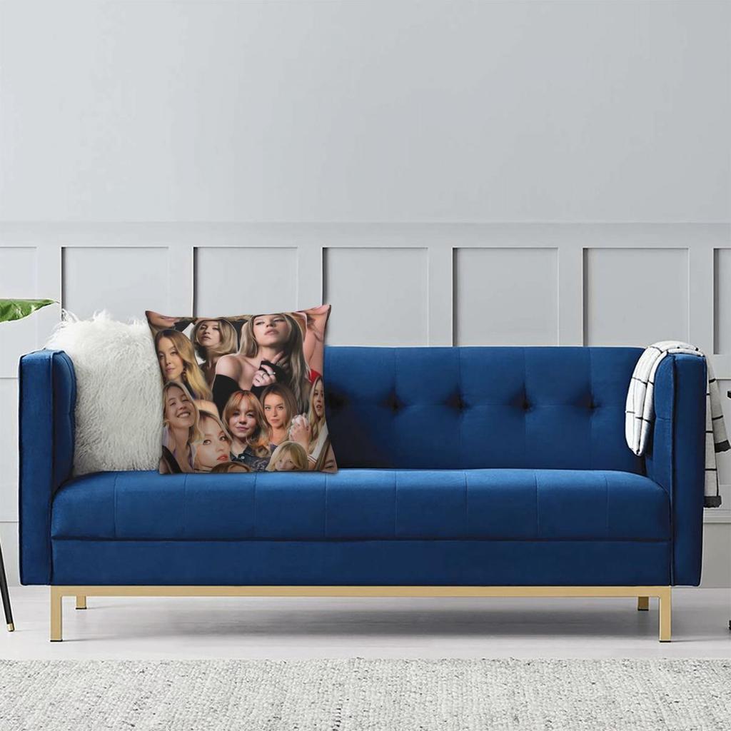 Sydney Sweeney American Actress Photo Pattern Pillow Cover Pillow Case Square Cushion Cover Pillowcases For Sofa Home Decoration