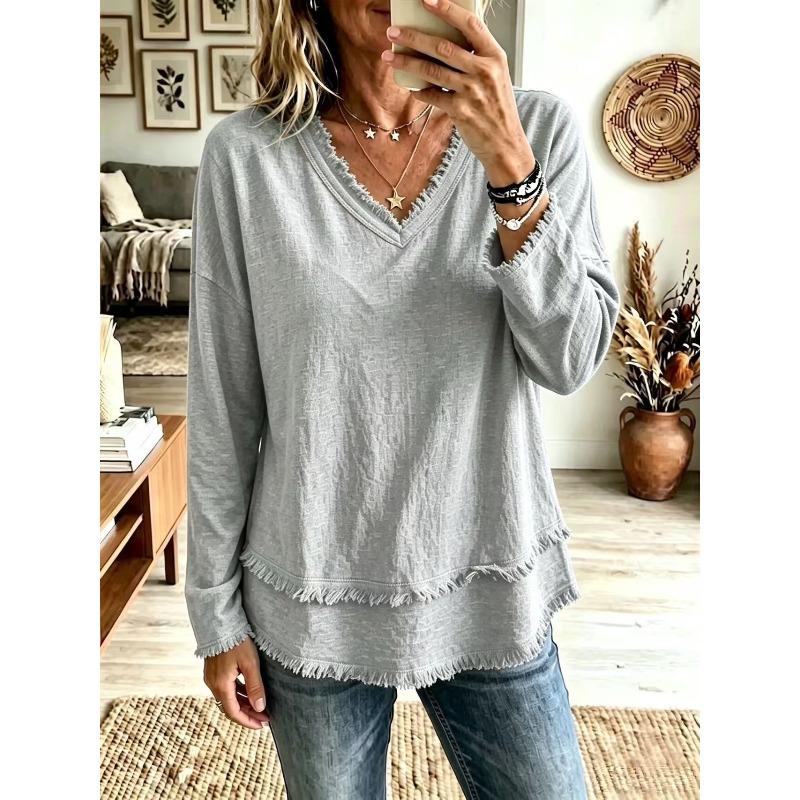BITCED Women's Fashion Casual V-Neck Long Sleeve Blouses & Shirts
