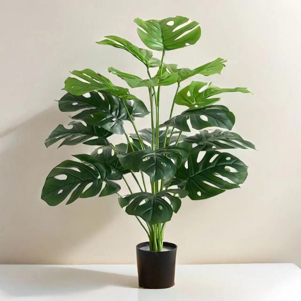 Artificial Monstera Deliciosa Plant in Woven Basket. 24-inch Tall Faux Tropical Decor for Home or Office