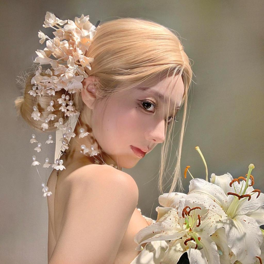 Lily of the Valley Tassel Hair Clip - Retro Chinese Style, Purple Cheongsam Flower Accessory