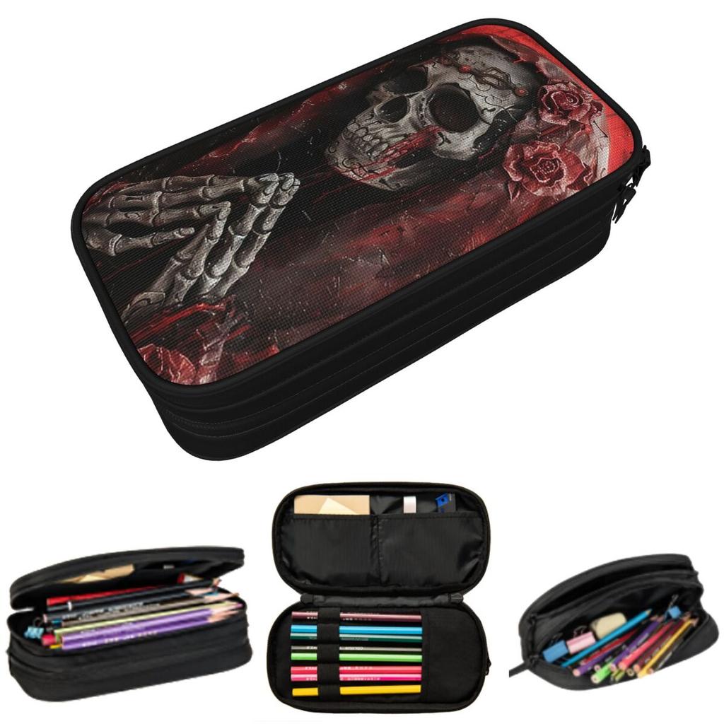 Santa Muerte Saint Death Goth Mexican Muertos Skull Pencil Case for Kids Pen Box Pencil Bag Stationery Supplies Pen Holder Bag