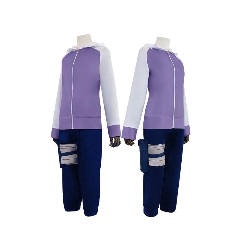 Naruto Hinata Hyuga Complete Cosplay Set with Headband & Kunai Bag, Casual Daily Anime Outerwear for Girls