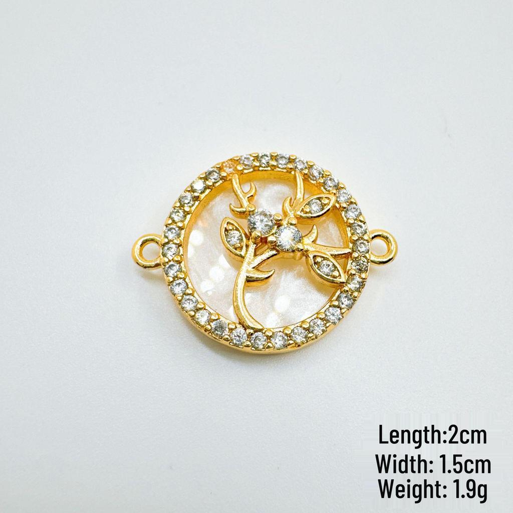 European Retro Copper-Plated Real Gold Pendant Jewelry with Mother of Pearl Double Pendant for Women
