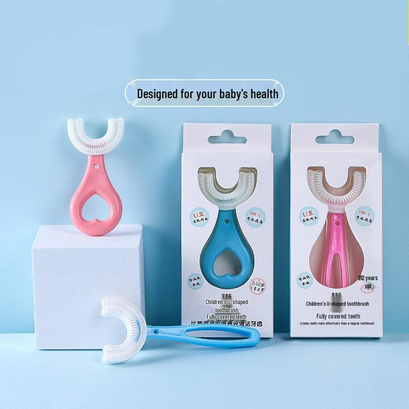 U-Shaped Silicone Toothbrush for Children, Soft Bristles, Ages 2+, Infant & Toddler Mouth-Held Design