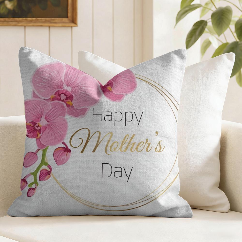 Happy Mothers Day Cushion Cover Summer Linen Pillow Case Organic Fabric Cushion Cover Double-Sided Print Sofa Home Decor