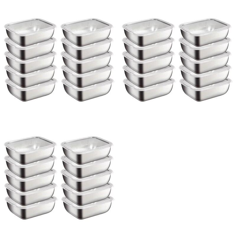 

A25F-30Pcs Stainless Steel Food Storage Containers With Flip-Top Lids Reusable Fridge Organizers For Kitchen Picnics Food