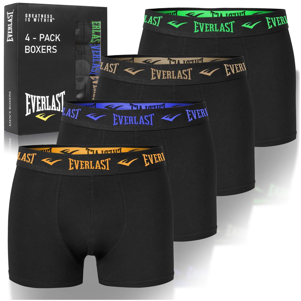 Everlast Men' Boxer Shorts 4 Pack Cotton Panties Black Color Logo