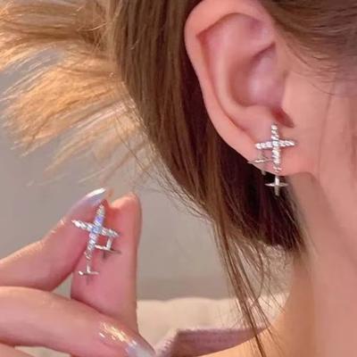 Silver Color Female Luxury Crystal Cross Star Stud Earrings Vintage Wedding Jewelry White Zircon Stone Earrings Jewelry Gifts