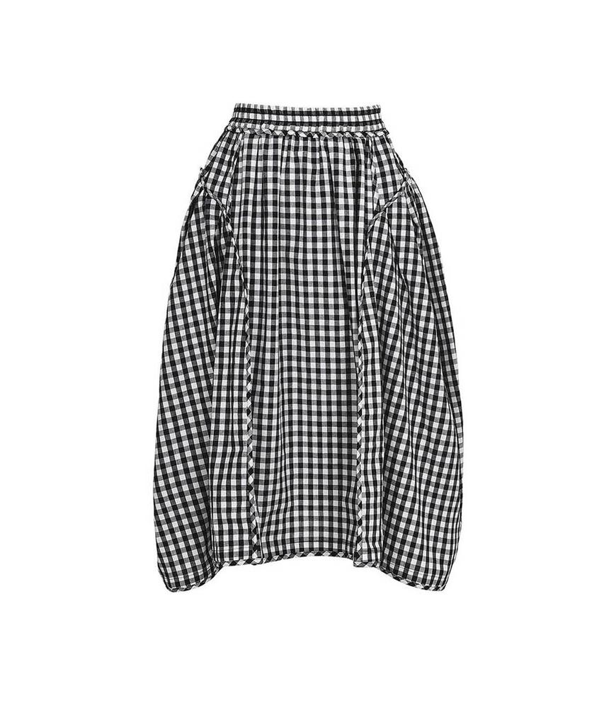 Bimuet Gingham Check Line Detail Voluminous Skirt Black