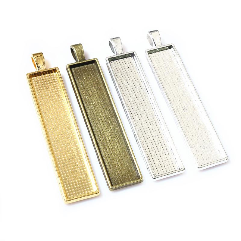 5pcs 10x50mm inner size Rectangle Pendant Cabochon Blank Base Setting Bezel Tray DIY Necklace Jewelry Making Accessories