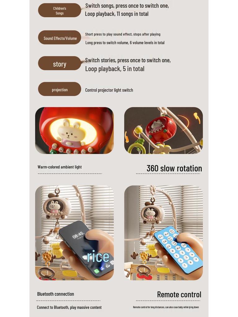 Musical Rotating Projection Crib Mobile for Newborns (0-3 Years)