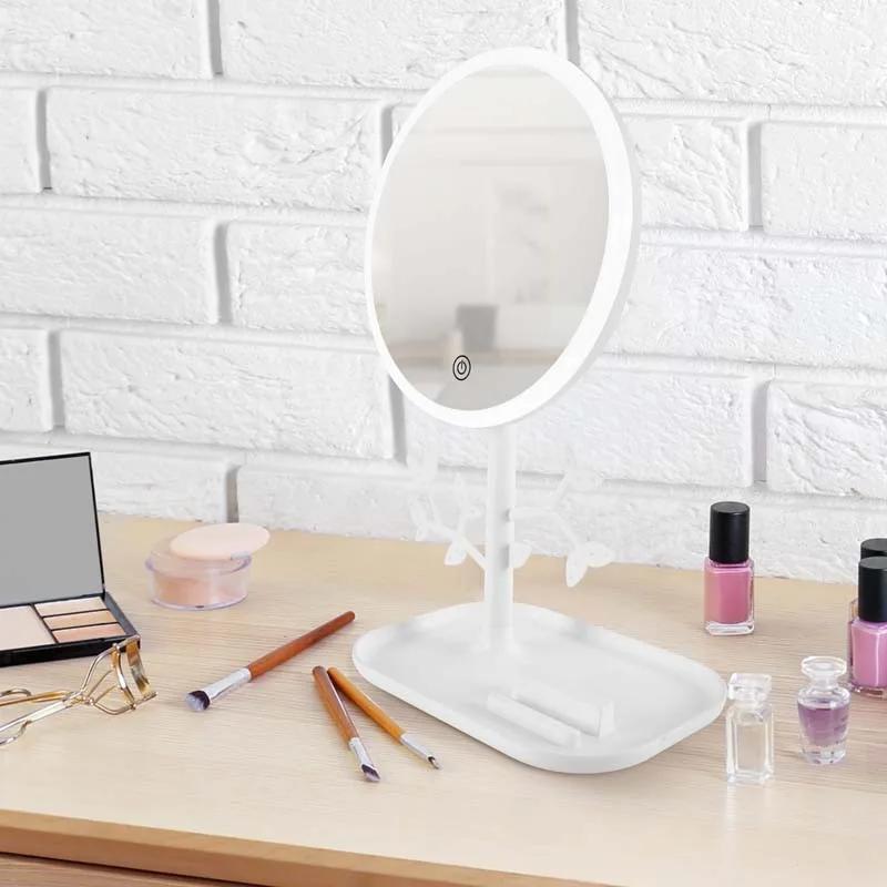Miroir De Table Blanc Avec Led Et Porte-bijoux Rechargeable Mizo De Yoghi