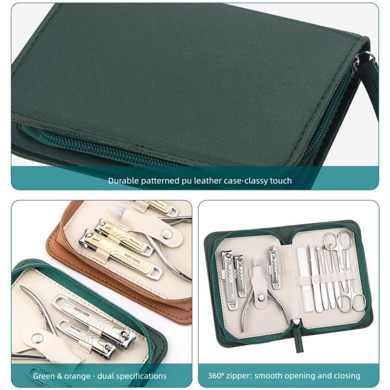 11PCS Premium Thickened Nail Clipper Set,Pu Leather Case Slant Cut Nipper,Multi-Purpose Home & Salon Manicure Pedicure Kit