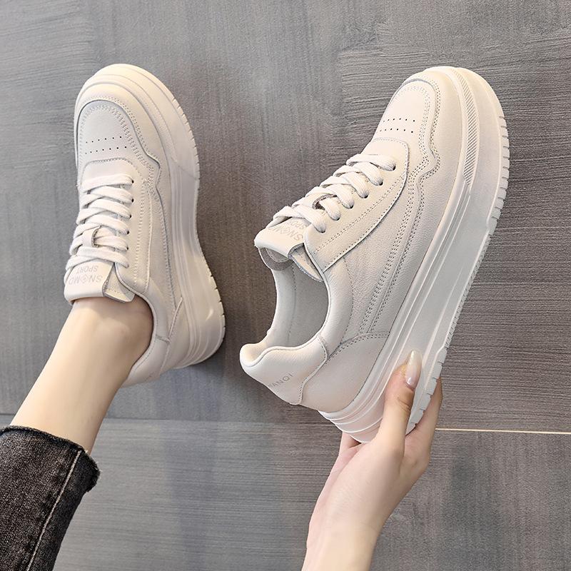 Thick soled genuine leather women's shoes summer 2026 new height increasing women's shoes cowhide versatile board shoes women's