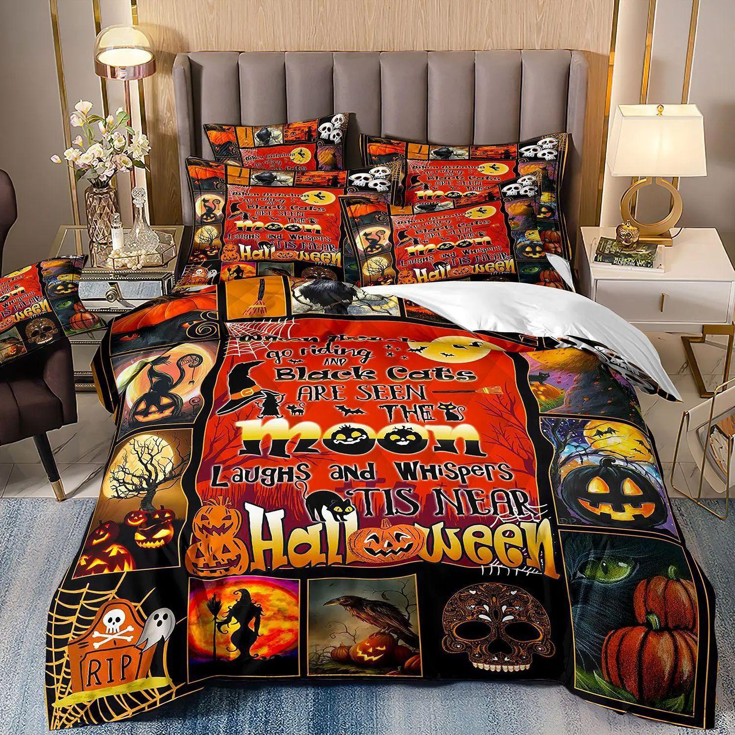 

Halloween Duvet Cover 3D Digital Printing Bedding Three-Piece Set Pumpkin Bat Pillowcase 135 * 200 (two-piece set)