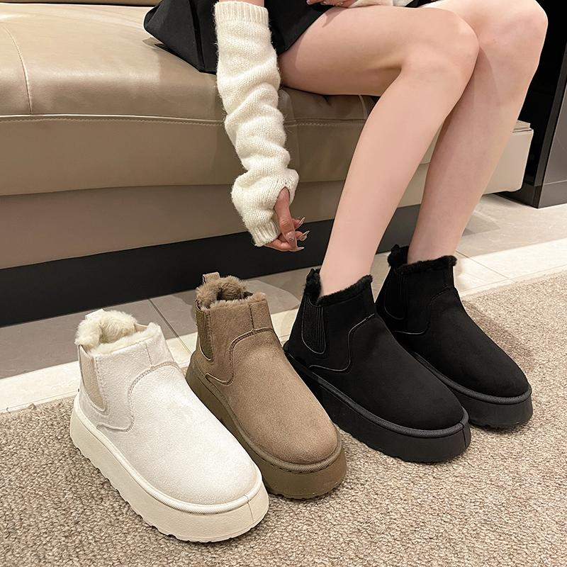 Winter Women Short Plush Warm Snow Boots Casual Shoes New Suede Fur Chelsea Ankle Boots Flats Platform Ladies Shoes Botas