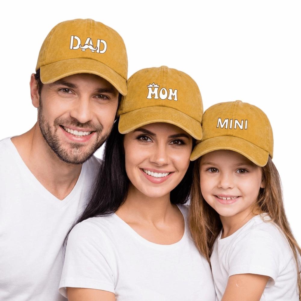 DAD MOM MINI Printed Dad Mama Mini Love Caps Washed Cotton Adjustable Embroidery Baseball Cap Outdoor Sunscreen Hats