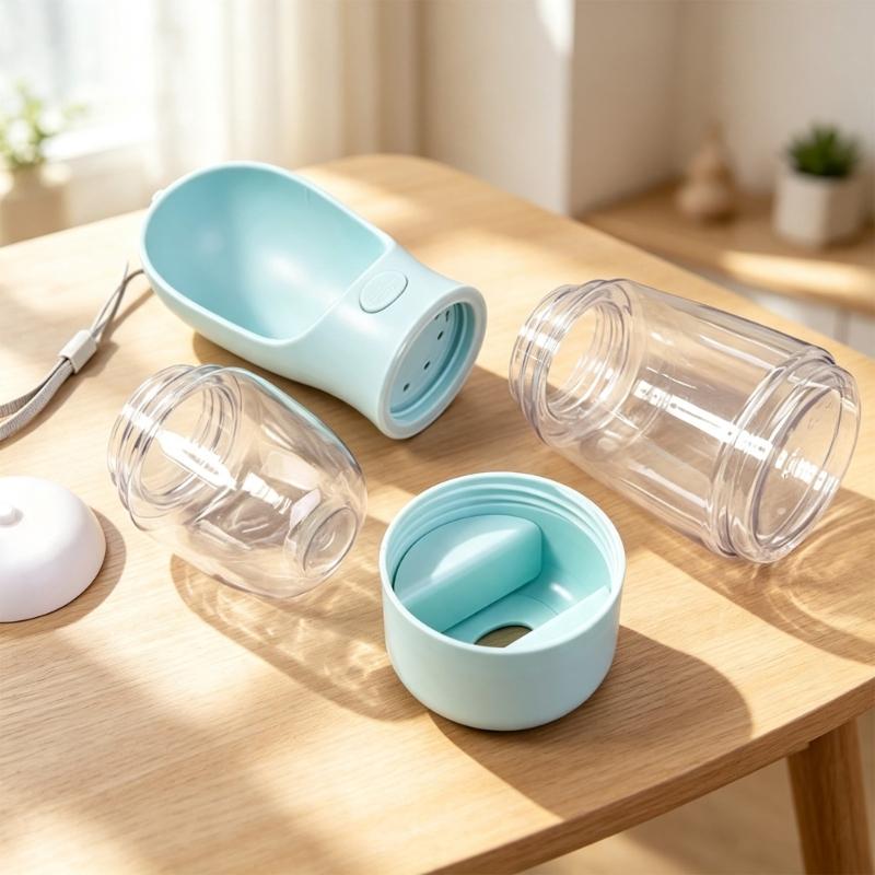 Dog Travel Drink Food Cup for Owners, Two-Section Carry Container with Carry Cord and PET Body for Park Time Daily
