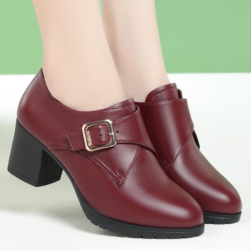Spring Autumn Mid Aged and Elderly Mother's Shoes Soft Leather Soft Sole Fashion Comfort Women Wedge Heels Shoes
