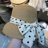 Straw Hat Retro Polka Dot Bow Bell-shaped Sun Hat Children Summer Travel Shading Shows Temperament Advanced Sense