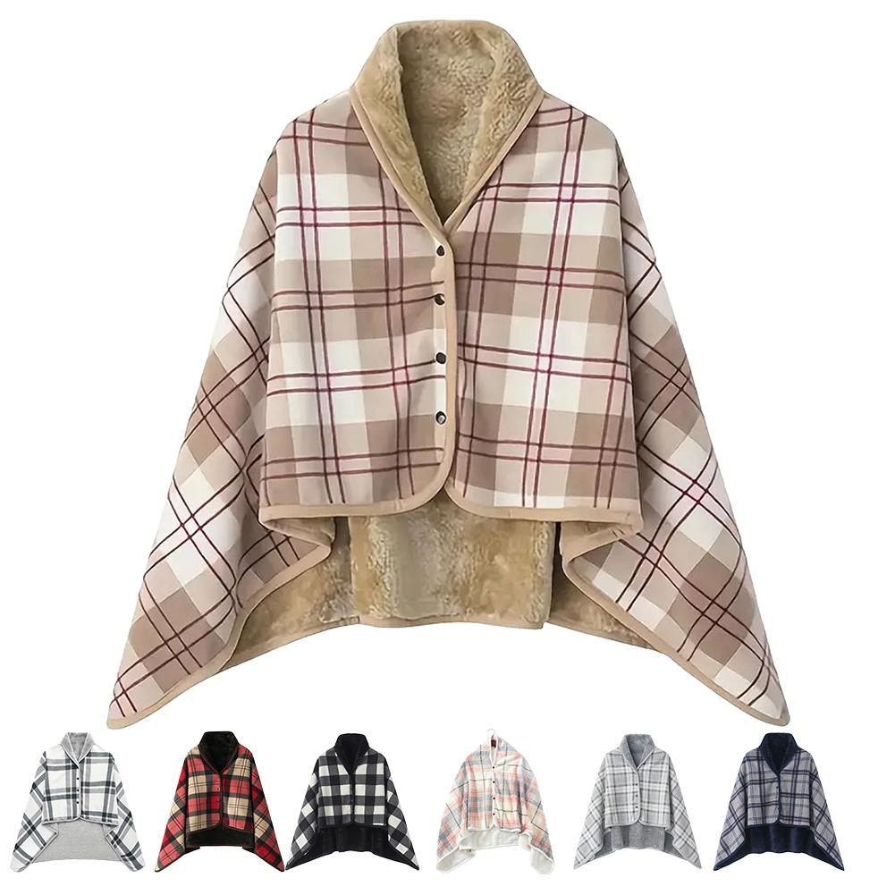 Soft Blanket Wearable Shawl Throw Wrap Doublelayer Plaid Shawl Winter Lady Multifunction Scarf Tartan Warm Blankets for Winter