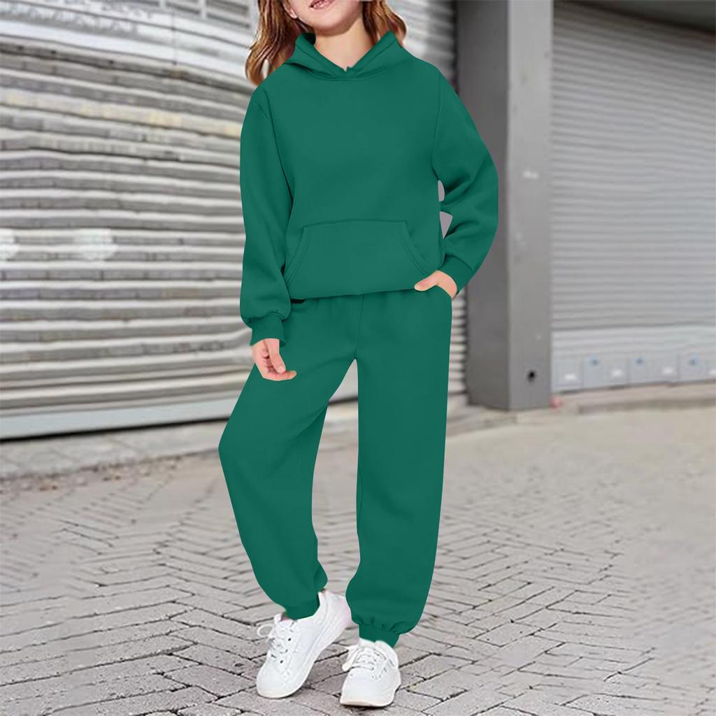 Children's Solid-color Long-sleeved Hoodie And Sweatshirt Set