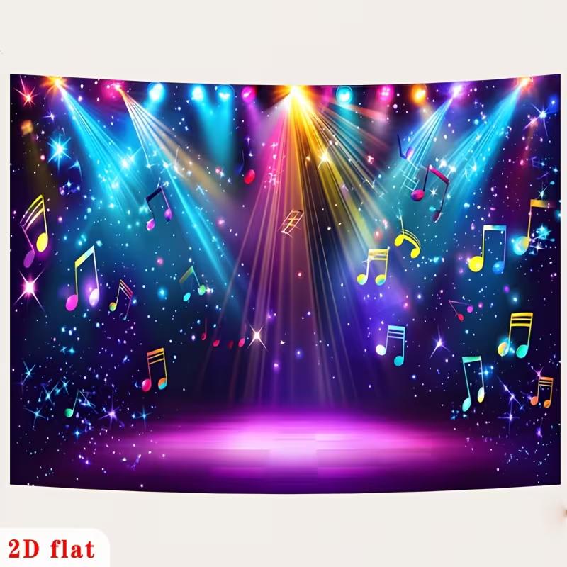 Sfondo Colorato con Spotlight da Palco e Note Musicali per Feste