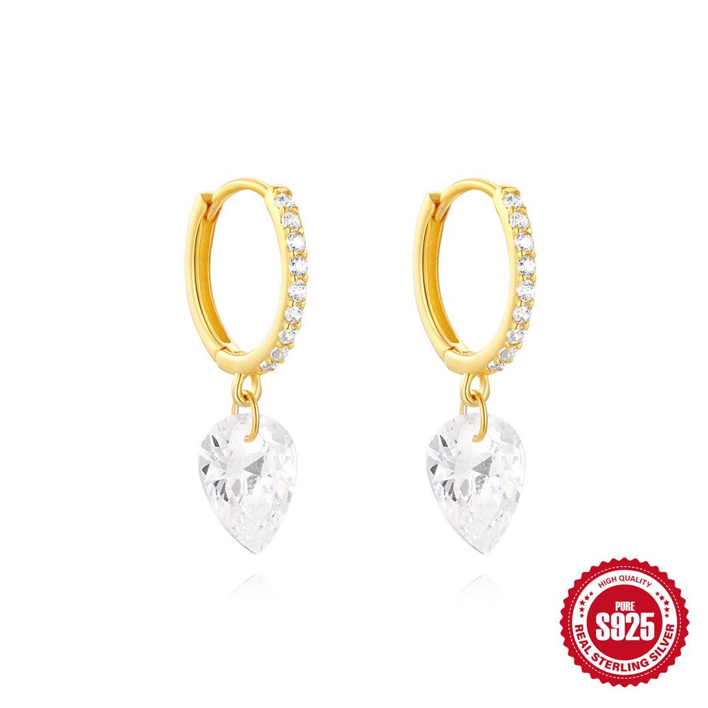 Everyday Versatile S925 Sterling Silver Earrings Simple Design Rectangular Diamond-Set Fashion Earrings Earrings