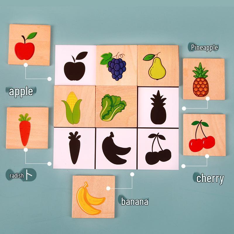 Toddler Shadow Matching Puzzle: Animals, Fruits, Transport & Shapes - Educational Pegboard Toy