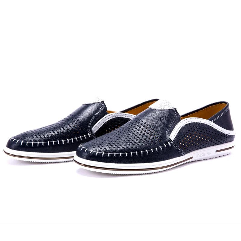 Fashion New Casual Shoes Luxury Brand Leather Loafers Men Leisure Walk Moccasins Hollow Out Breathable Lightweight Slip on Flats Classic