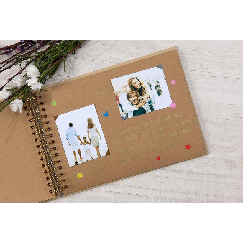 Potricher 12.2 X 8.5 Inch Large DIY Scrapbook Photo Album 80 Pages Thick Kraft Paper Scrap Book Albums for Wedding Anniversary Family and Baby