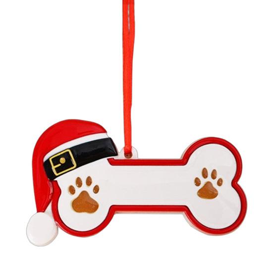 Memorial Pendant Resin Christmas Ornament, Cute Cat Paw/Bone Shaped Xmas Tree Hanging Decoration Custom Dog with Santa Hat for Tree, Car Rearview