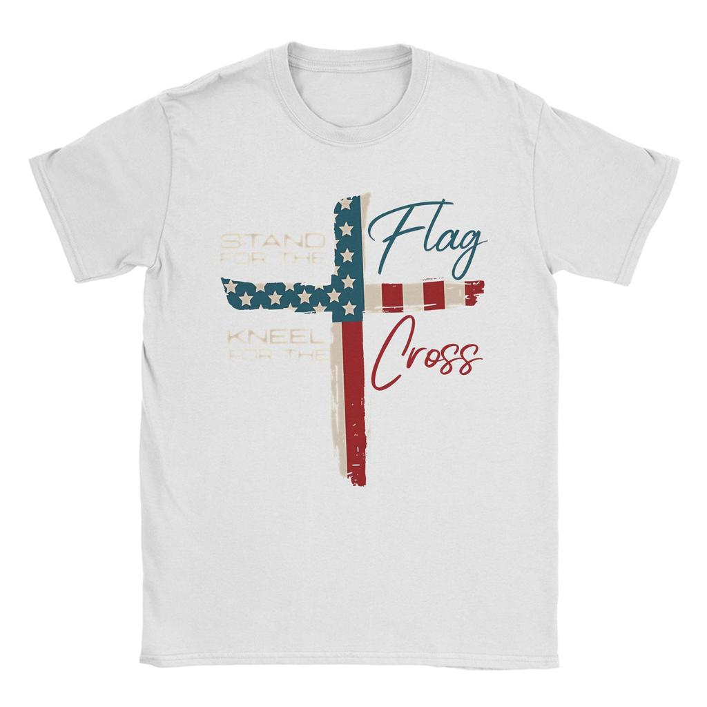 Stand For The Flag I Kneel For The Cross T-Shirts for Men Hipster Pure Cotton Tee Shirt Crew Neck Short Sleeve T Shirt Printing