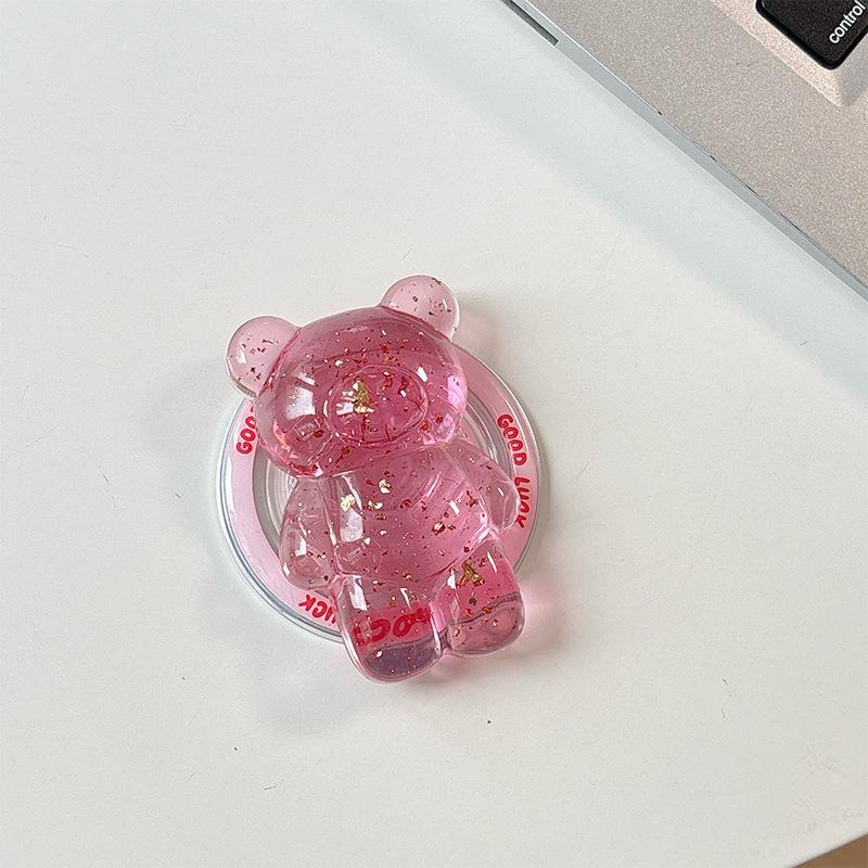 Bear Mobile Phone Holder Gold Foil Solid Color Transparent Retractable Lazy Magnetic Desktop Holder Back Sticker Stable Portable