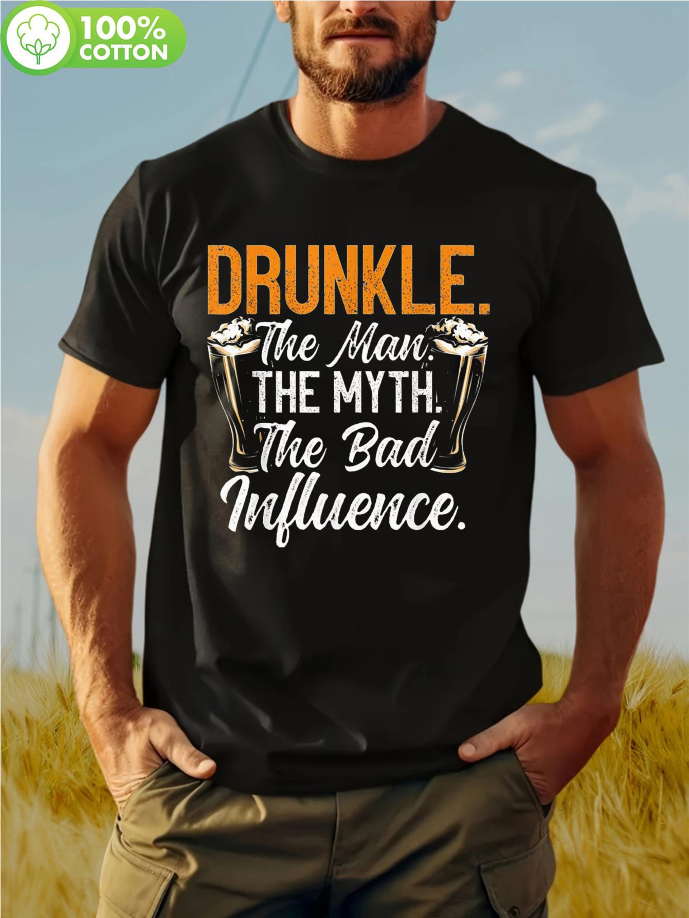 

PLUS SIZE DRUNKLE Humorous Drunkle The for Man Myth Bad Influence Graphic T-shirt - 100% Cotton Crew Neck Short Sleeve Tee L