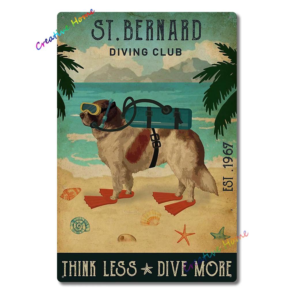 Metal Tin Sign Wall Decor St. Bernard Dog Bubble Bath Record Coffee Hanging Plaque Aluminum Signage Posters 8x12 Inch