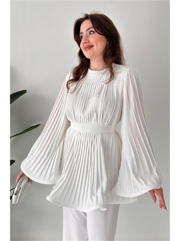 Nuovo Set Moda Donna 2024: Top Pieghettato con Lacci e Pantaloni a Gamba Larga
