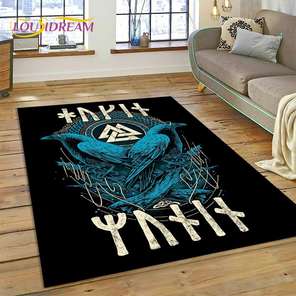 Viking Odin Valhalla Nordic Mythology Symbols Carpet Rug for Home Living Room Bedroom Sofa Doormat Decor,kids Non-slip Floor Mat