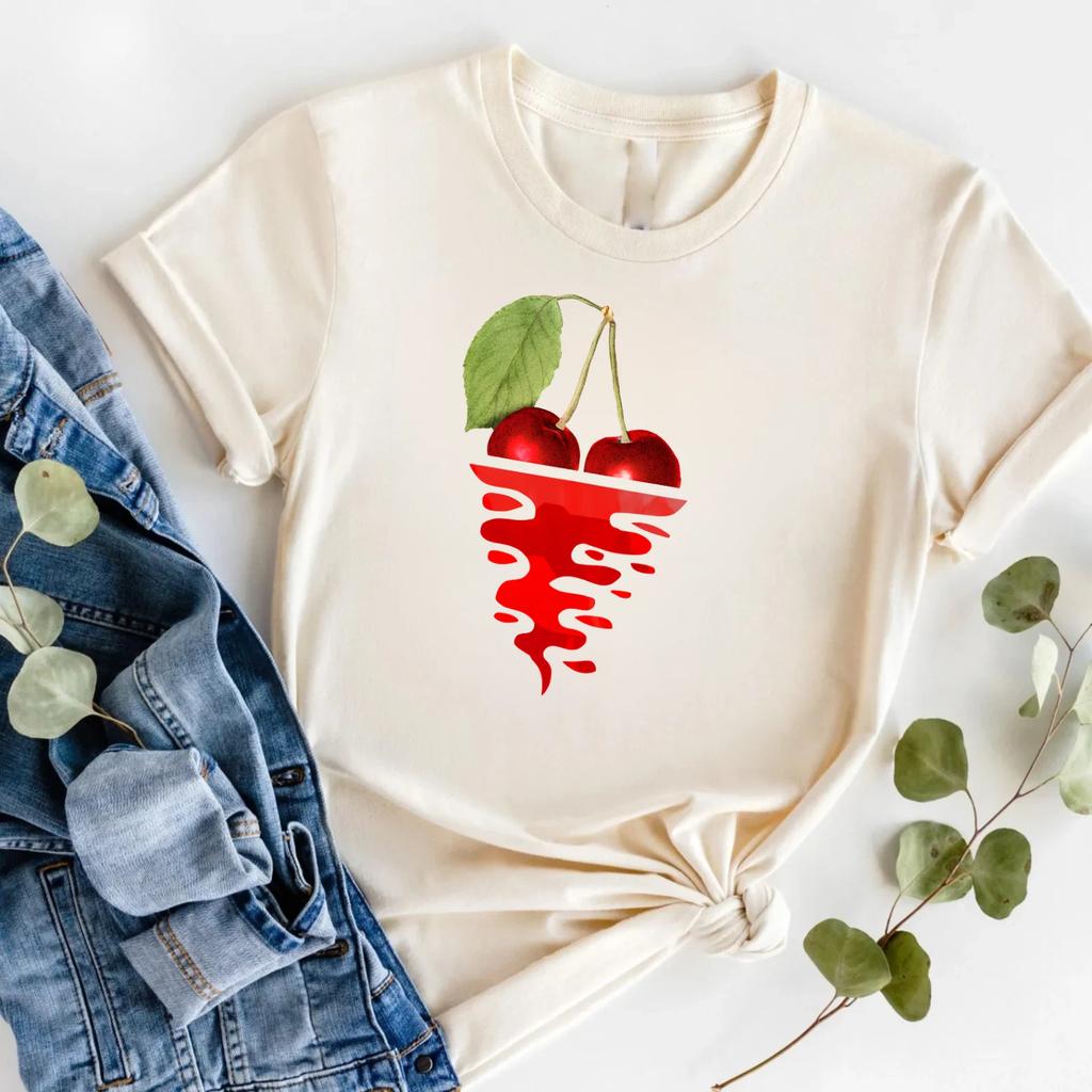 Melting Cherry Graphic T-shirt Vintage Cherry Unisex 100% Novelty Gift T-Top