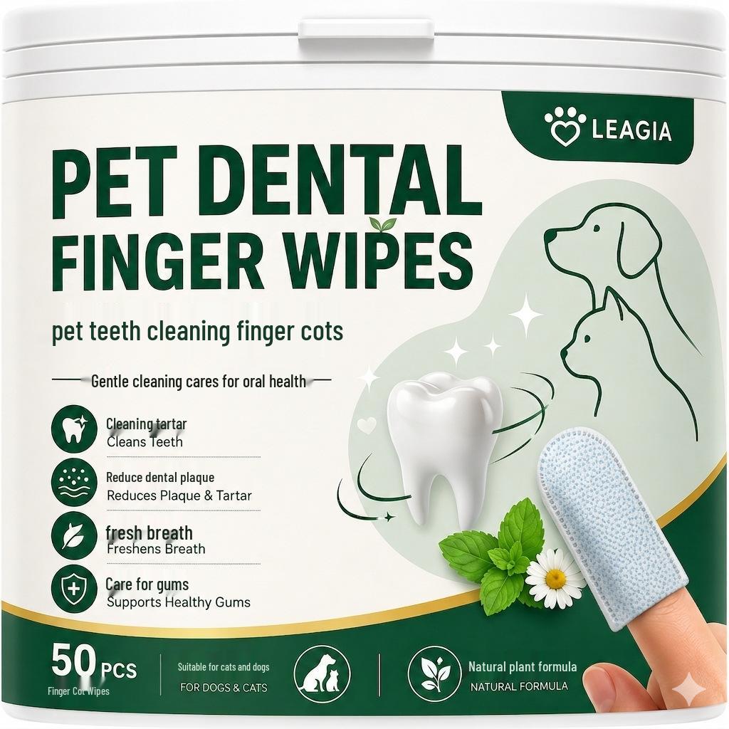 Pet Dental Finger Wipes for Dogs & Cats - Odor Control, Tooth Cleaning, No-Rinse, Disposable