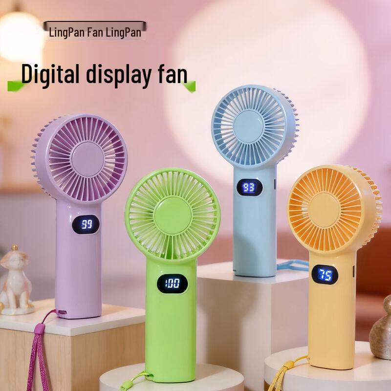 LINGPAN Mini Digital Display Rechargeable Fan Pack of 5