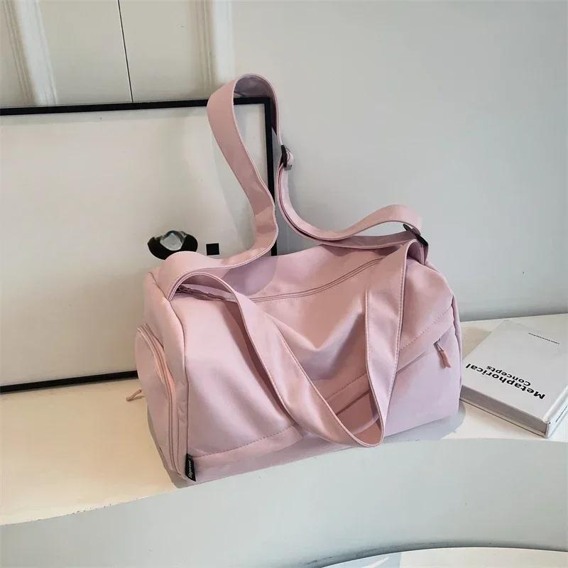 

Твердая холщовая дорожная сумка на молнии, высококачественная простая повседневная сумка через плечо, мягкая универсальная сумка через плечо розовый