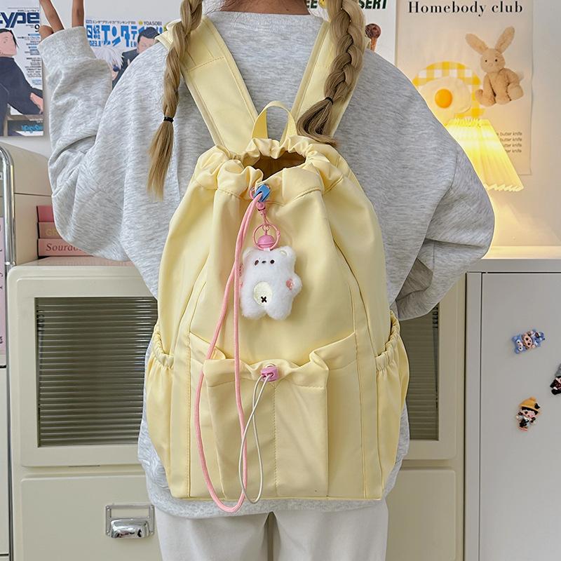 Schoolbag casual simple schoolbag new girl heart drawstring bundle commuter travel backpack student class versatile backpack
