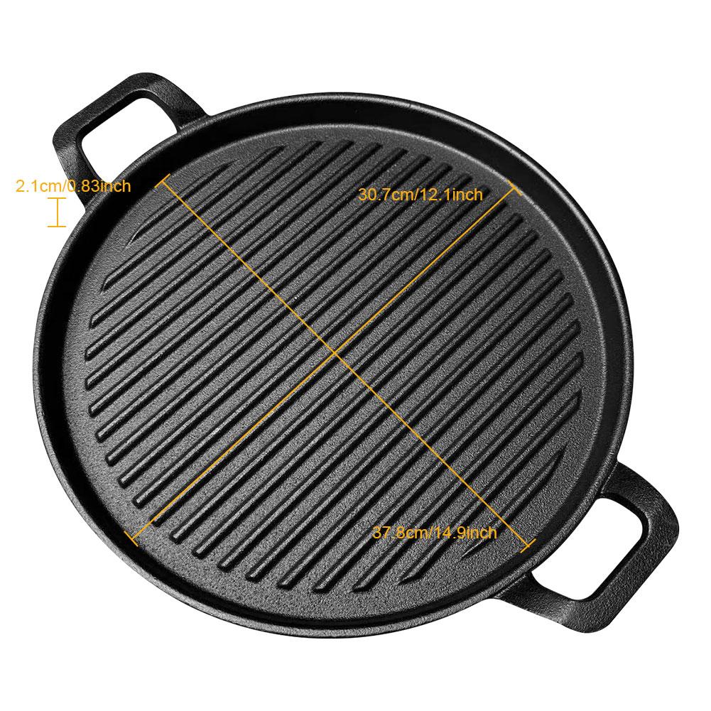 

Portable Frying Pan Picnic Cast Iron Grill Pan Anti-scald Flat & Ridged Skillet Pan with Handles 12 Inch Outdoor Grill Plate чёрный
