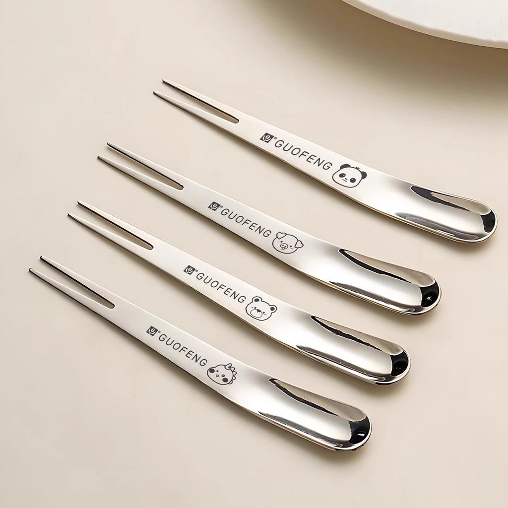 Light luxury fruit fork set, dessert cake fork and spoon dual-purpose household stainless steel high-value two-tooth fork