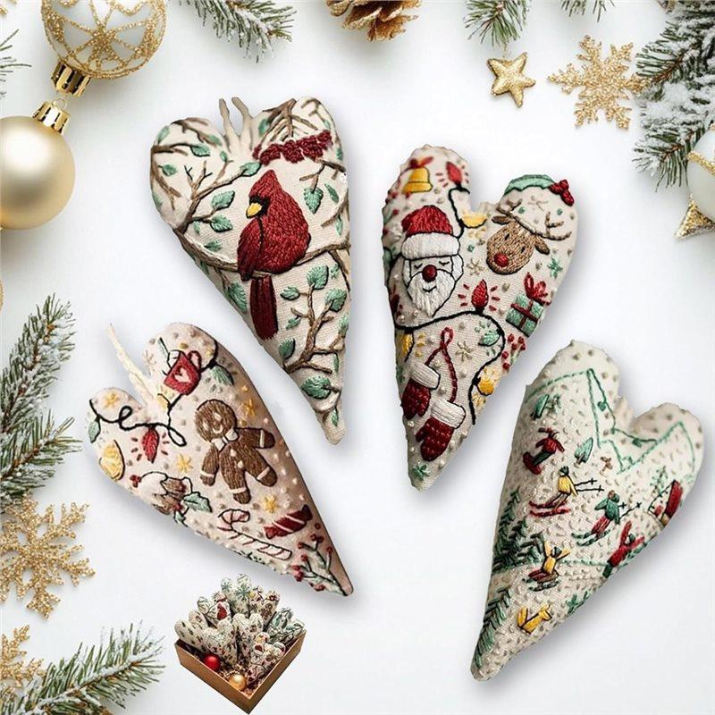 A25F-For Winter Decor 2026 New DIY Heart Shaped Hand Embroidered Christmas Ornament Kit, Embroidery Christmas Ornament Kits