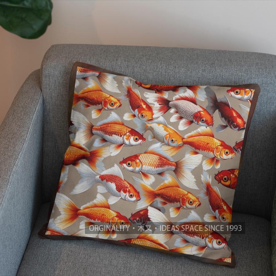 2D Traditional Ink Style Koi Fish Pattern Pillow Pattern Cushion Cover Suitable For Sofa Bedroom Car Pillow Cover