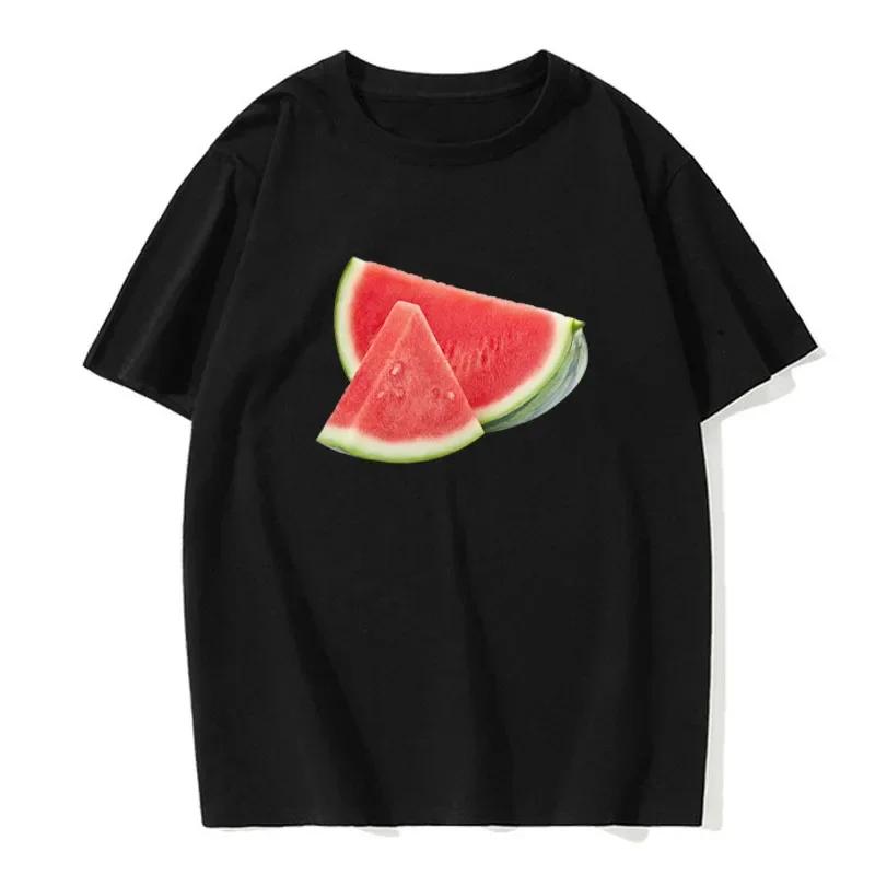 Summer Men's Short Sleeved Fun Fruit Watermelon Print Round Neck Trend Fashion Casual Solid Color T-shirt Men's Top