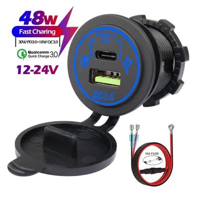 12V Quick Charge 3.0 USB C Car Charger Waterproof QC3.0 PD Fast Charger Socket Power Outlet for Car Motorcycle Boat Marine Bus