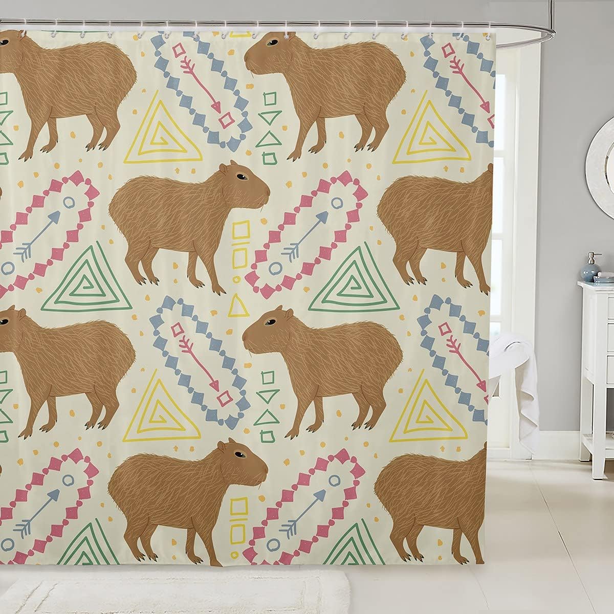 

Cute Capybara Kids Shower Curtains,Funny Rodent Animals Lovers Bathroom Curtains For Boys Girls Adults,Flowers Leaves Romantic W60H190(CM)-1 Pcs
